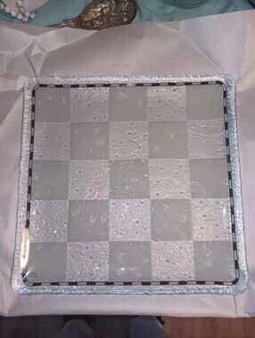 Vintage Art Glass Checkered Serving Tray in Frosted White and Clear Sigmed CSE